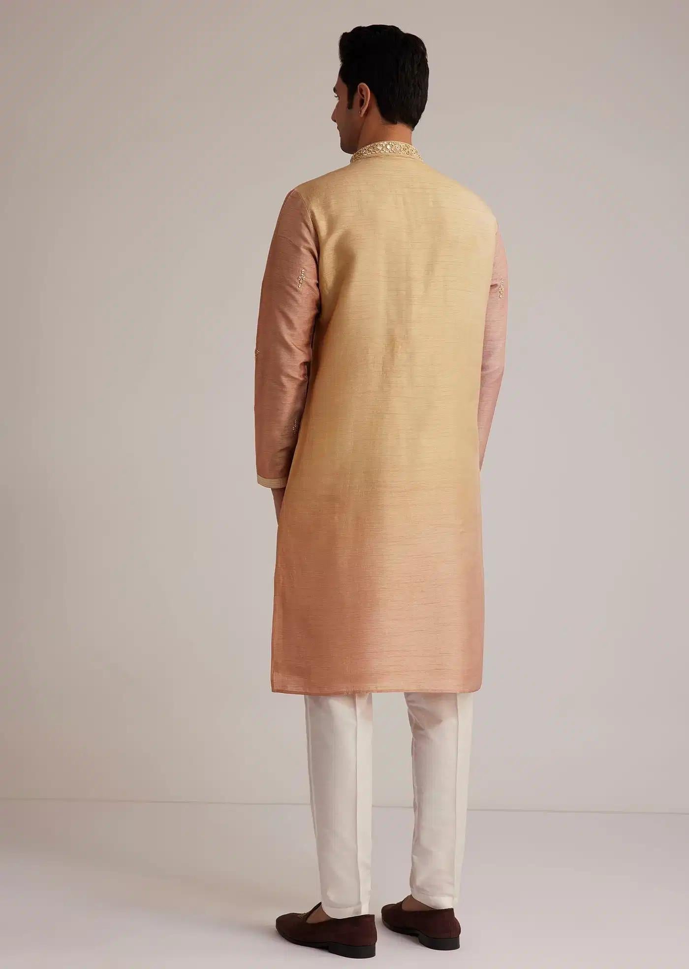 Beige Ombre Silk Kurta Set With Mirror Work Elegant Designer Kurta Sets