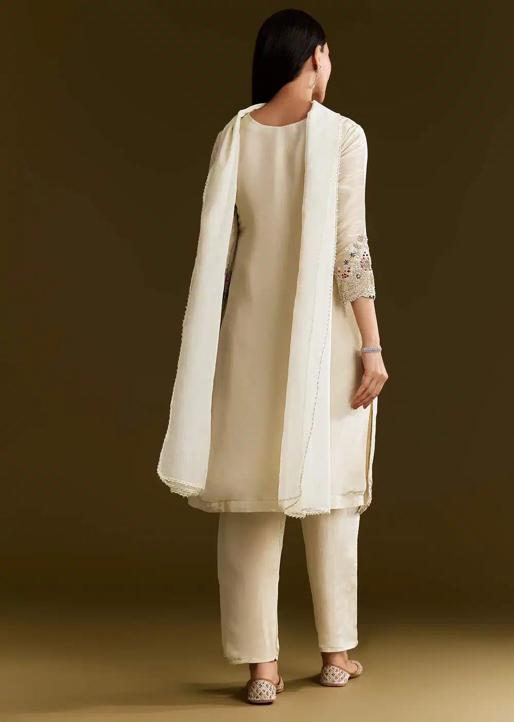 Beige Organza Embroidered Kurta Ensemble With Dupatta Outfit