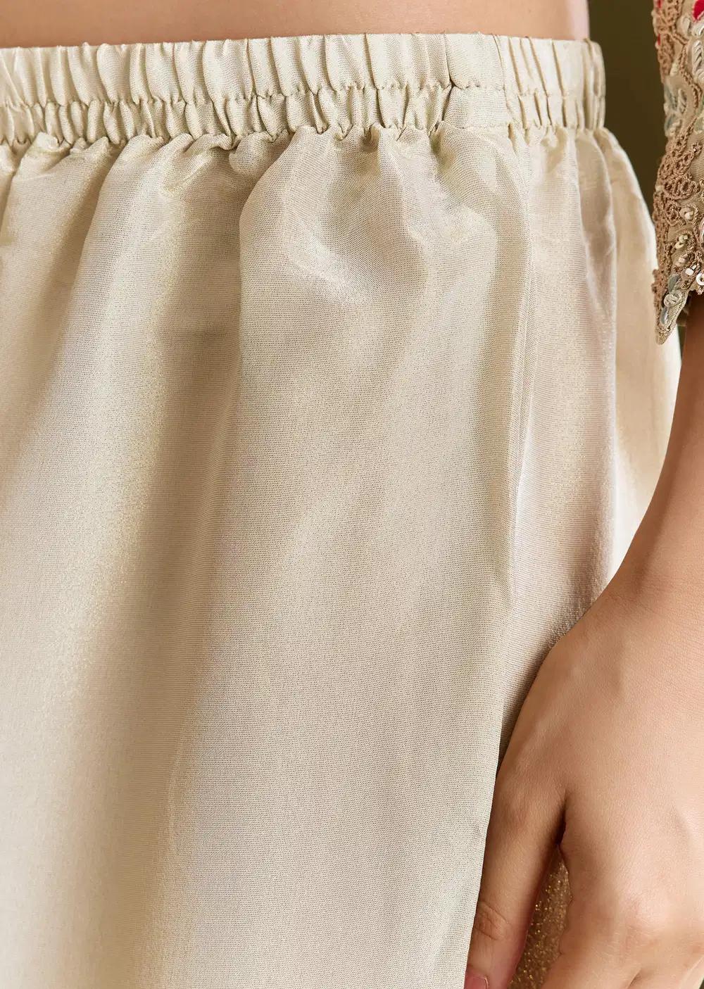 Beige Organza Embroidered Kurta Ensemble With Dupatta Outfit