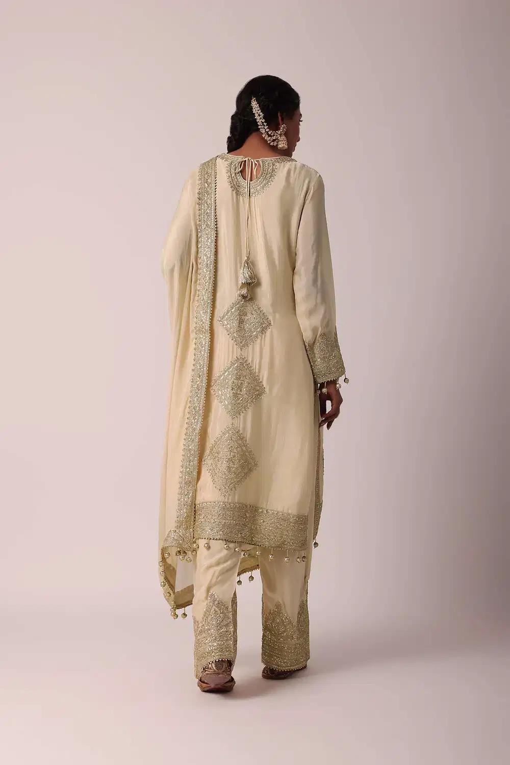 Beige Pant Ensemble With Zardozi Work Kurta Outfit