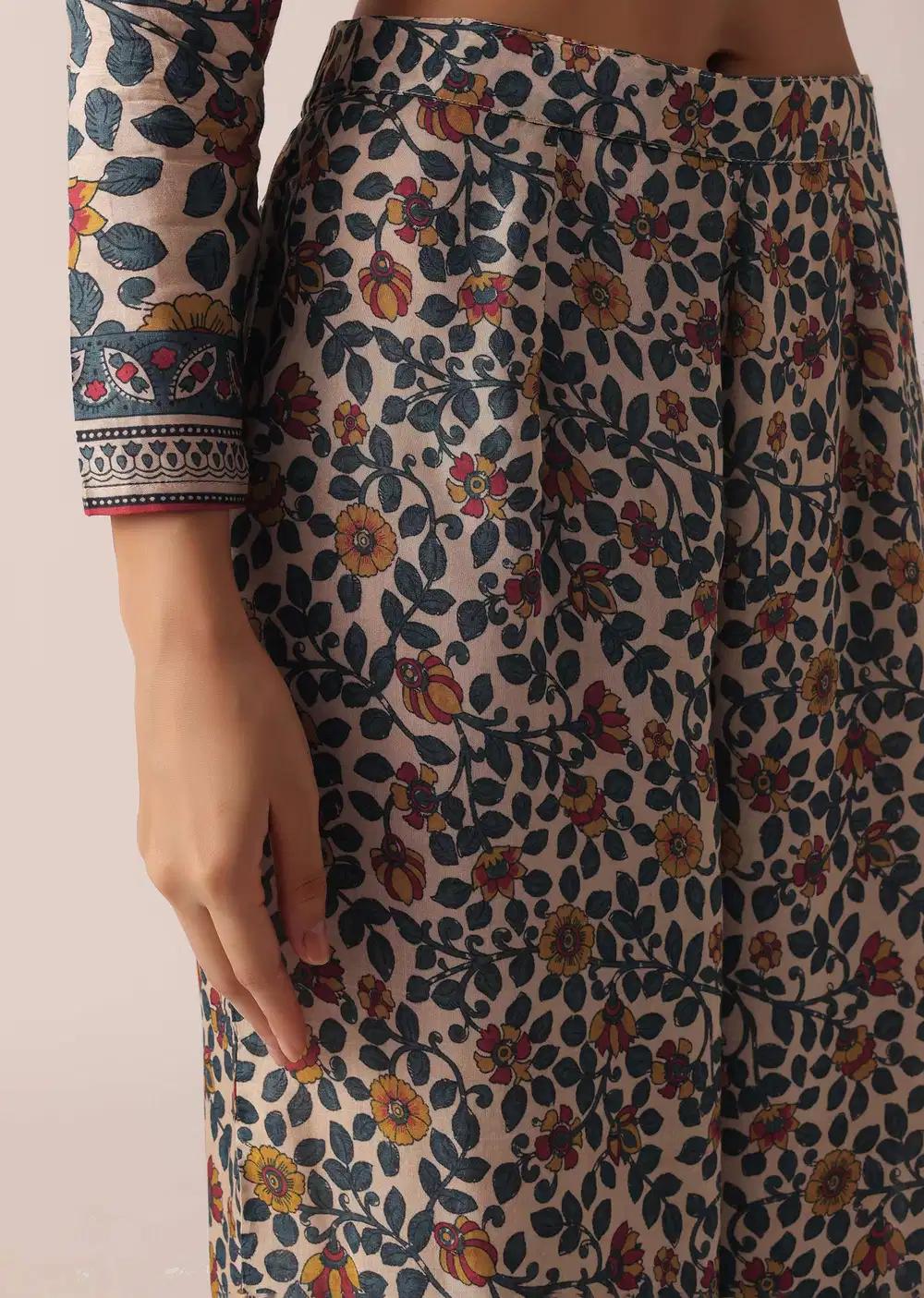 Beige Printed Kurta And Pant Ensemble Outfit