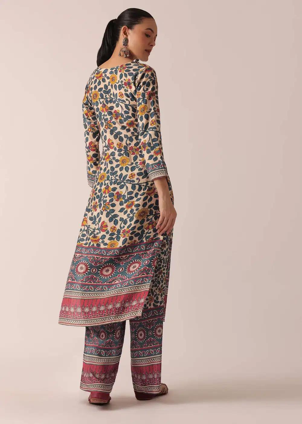 Beige Printed Kurta And Pant Ensemble Outfit