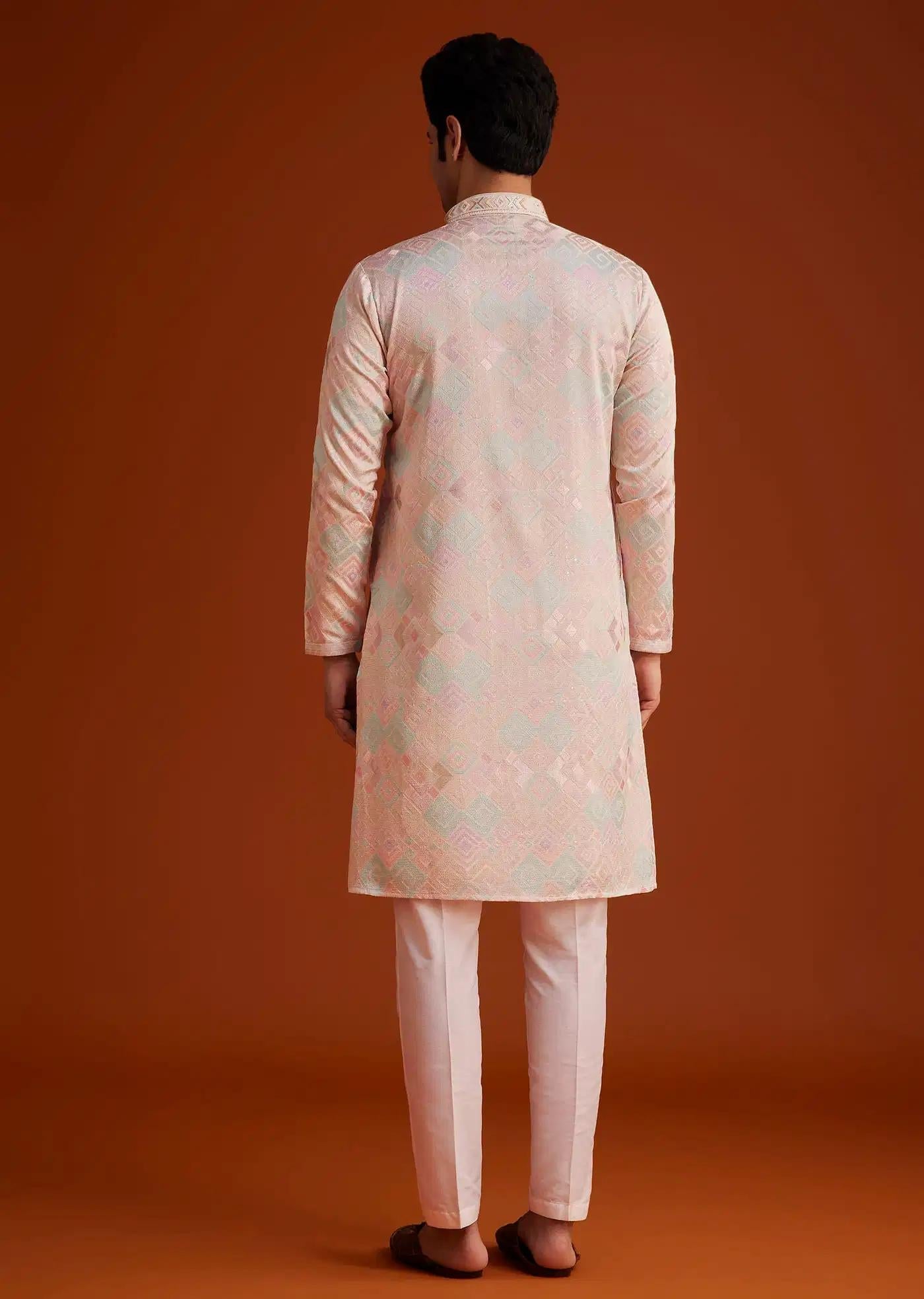 Beige Printed Silk Kurta Set Hand Embellishments Elegant Designer Kurta Sets