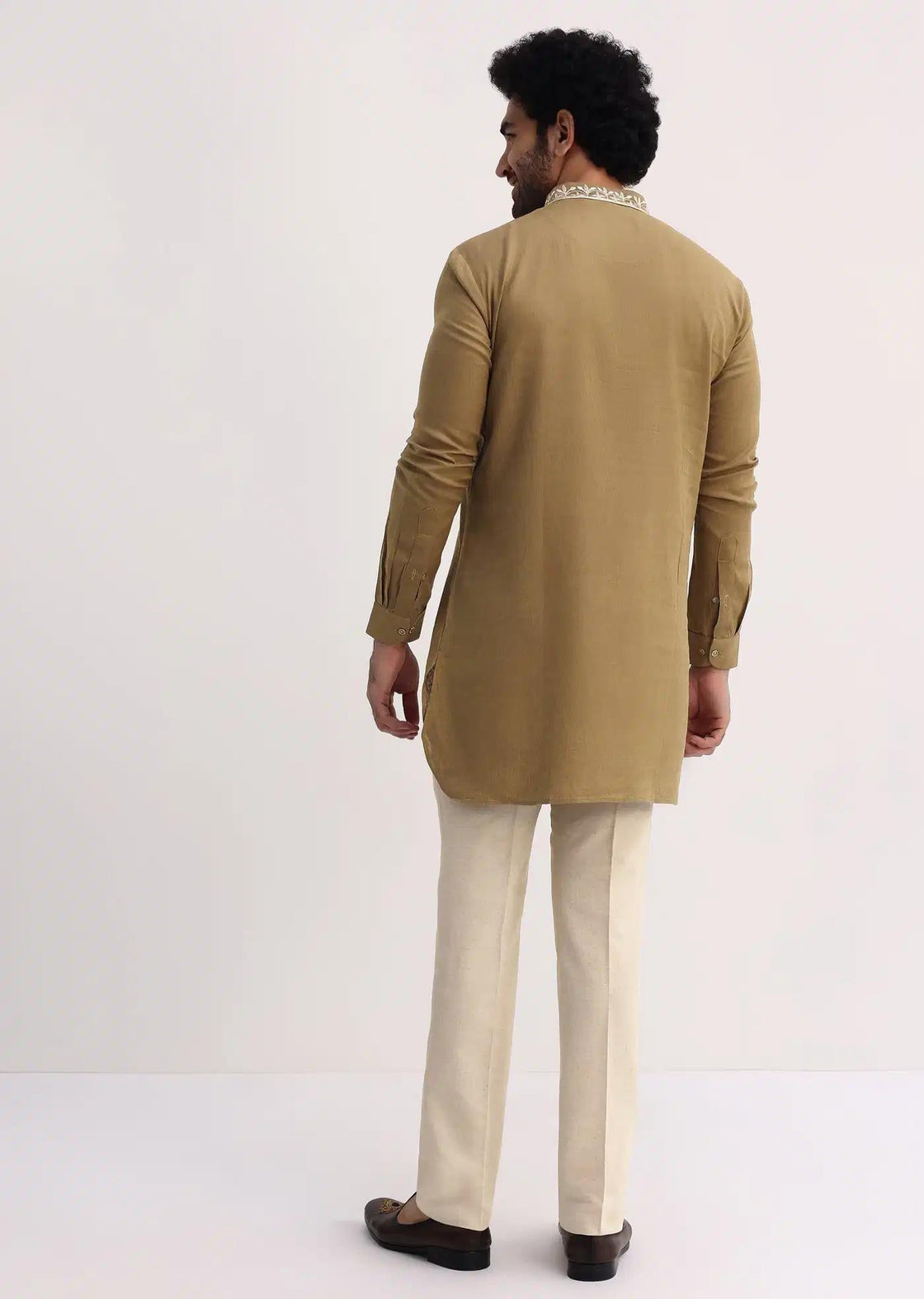 Beige Resham Work Kurta Set For Men Elegant Designer Kurta Sets