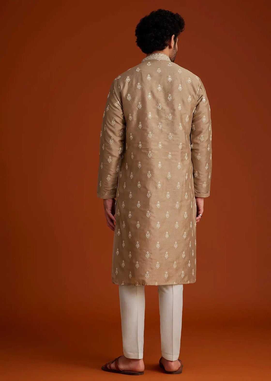 Beige Zari Embroidered Kurta Pajama Set Elegant Designer Kurta Sets