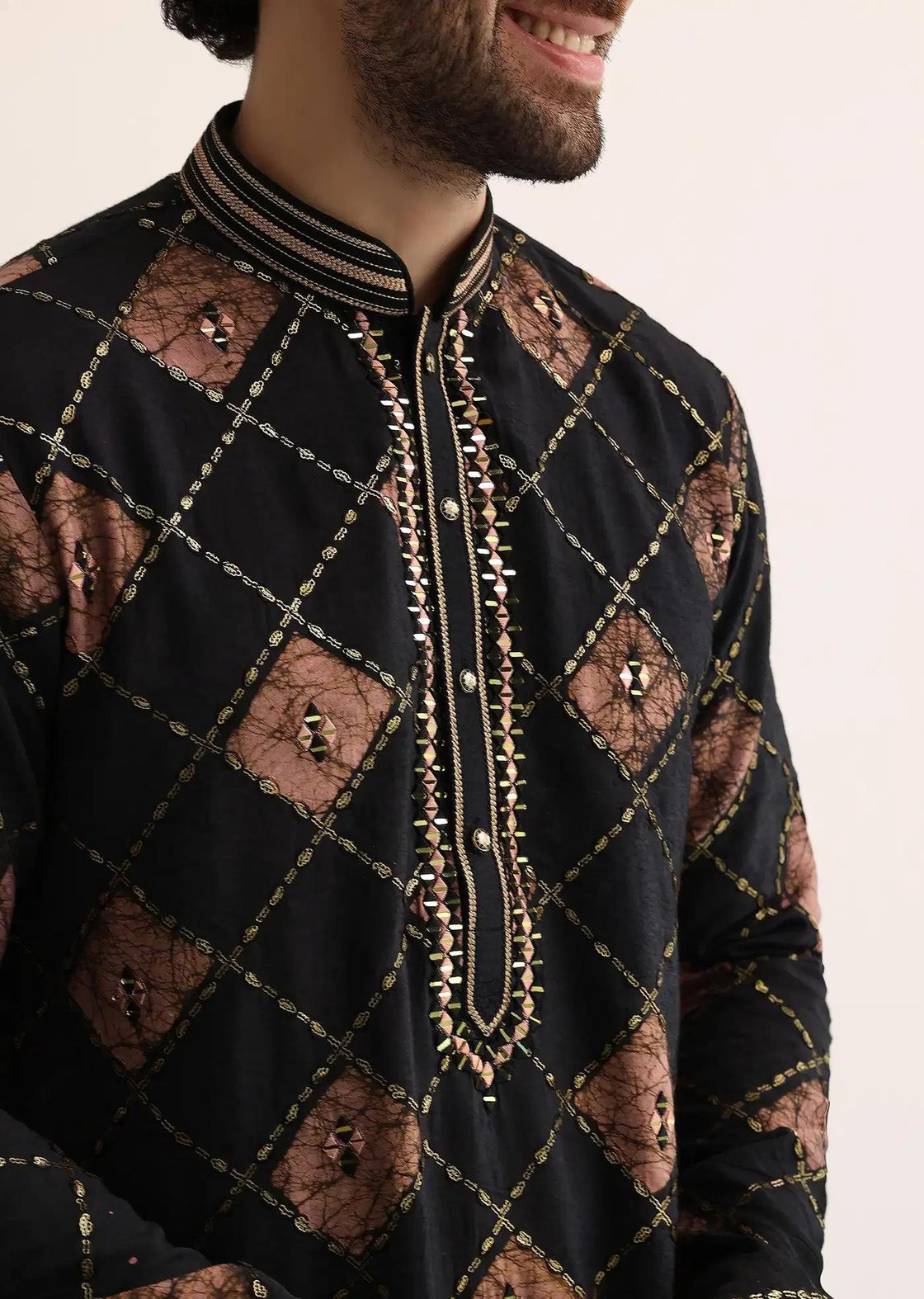 Black And Pink Silk Kurta Set With Mirror Embroidery Elegant Designer Kurta Sets