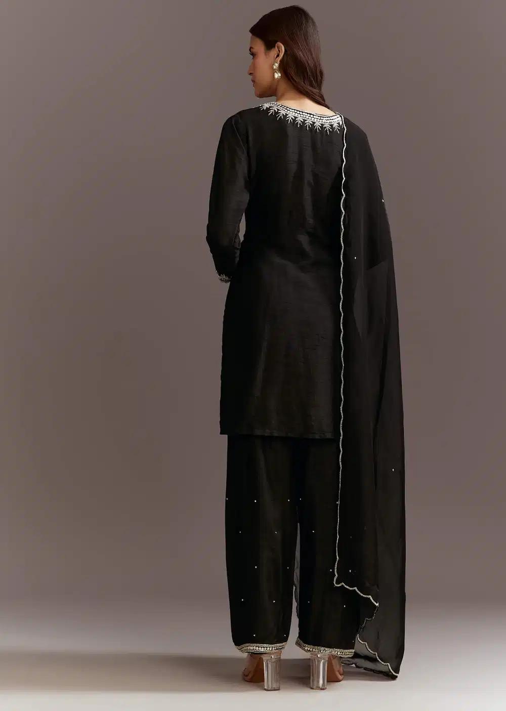 Black Beads And Sequins Work Kurta Ensemble With Organza Dupatta Outfit
