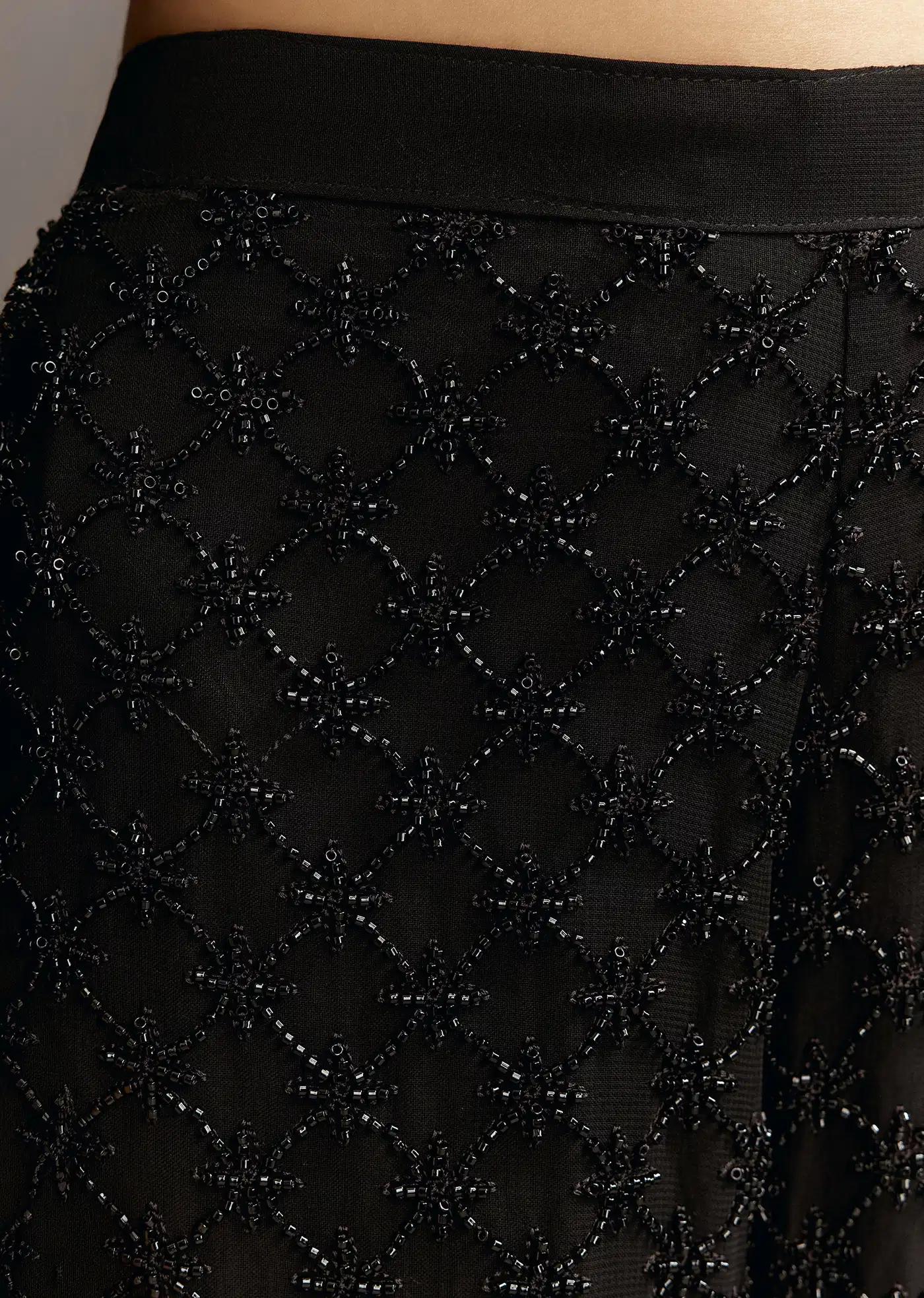 Black Beads Detailing Georgette Tunic Featuring Fully Beaded Trouser