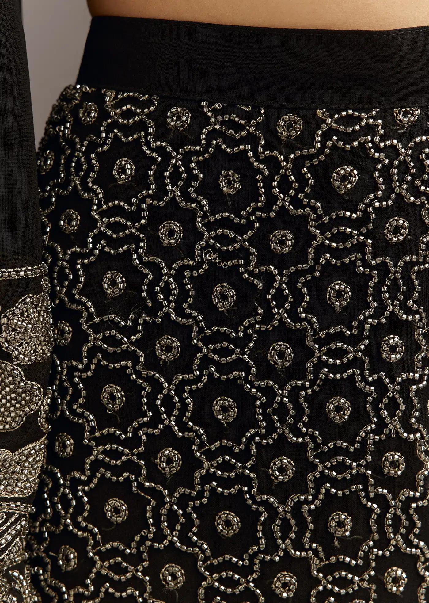 Black Beads Detailing Tunic Drape Ensemble Featuring Fully Beaded Trouser