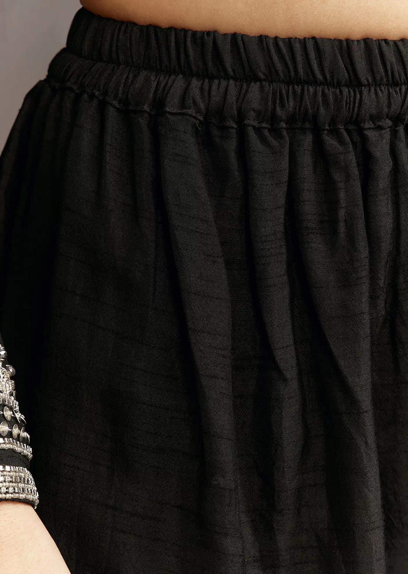 Black Beads Sequins Detailing Tunic Ensemble Featuring Organza Drape