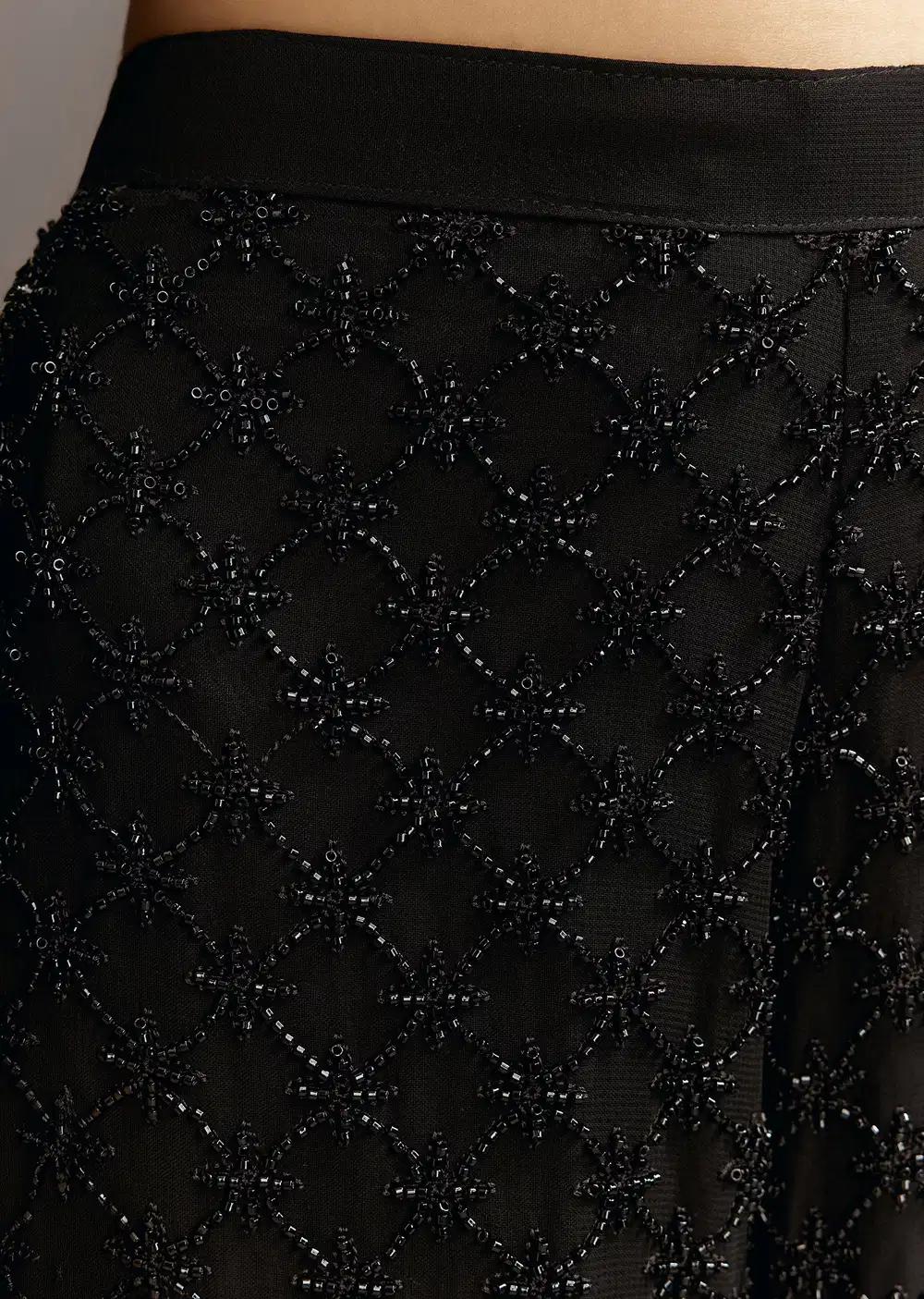 Black Beads Work Georgette Kurta With Fully Beaded Pant Outfit