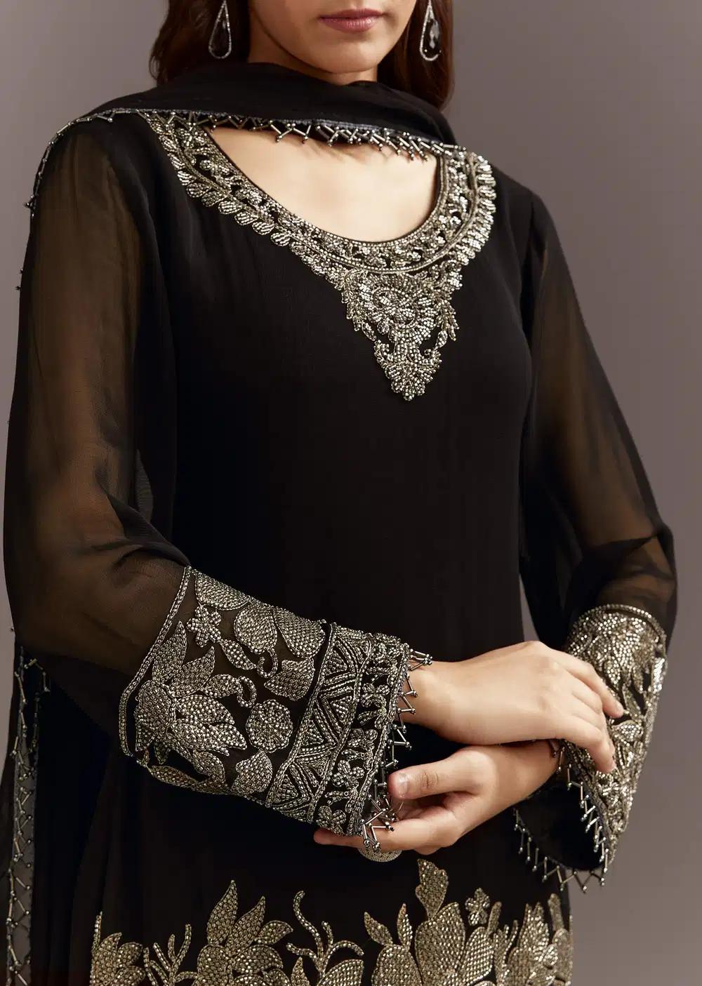 Black Beads Work Kurta Dupatta Ensemble With Fully Beaded Pant Outfit