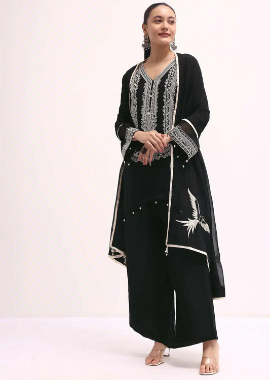 Black Chanderi Kurta Ensemble With Dupatta Outfit