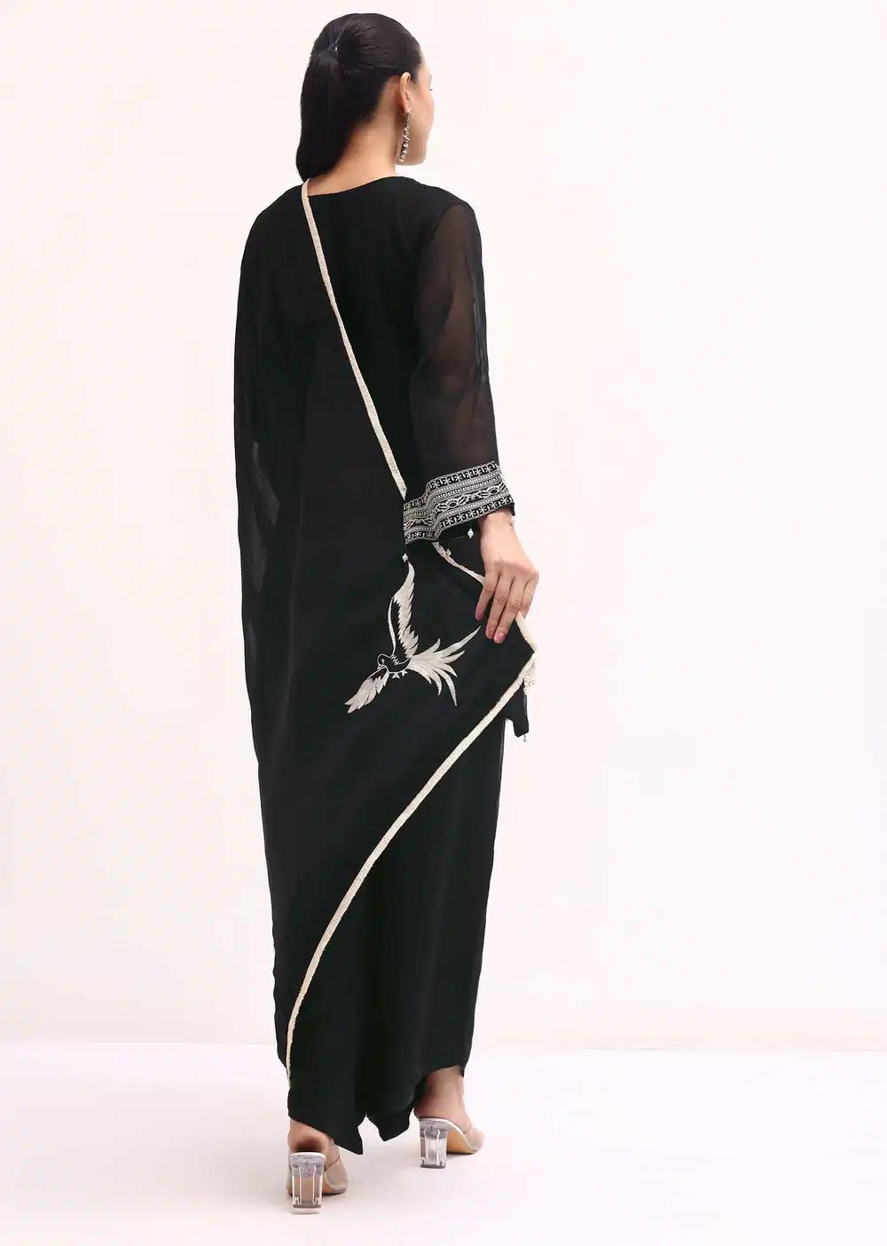 Black Chanderi Kurta Ensemble With Dupatta Outfit