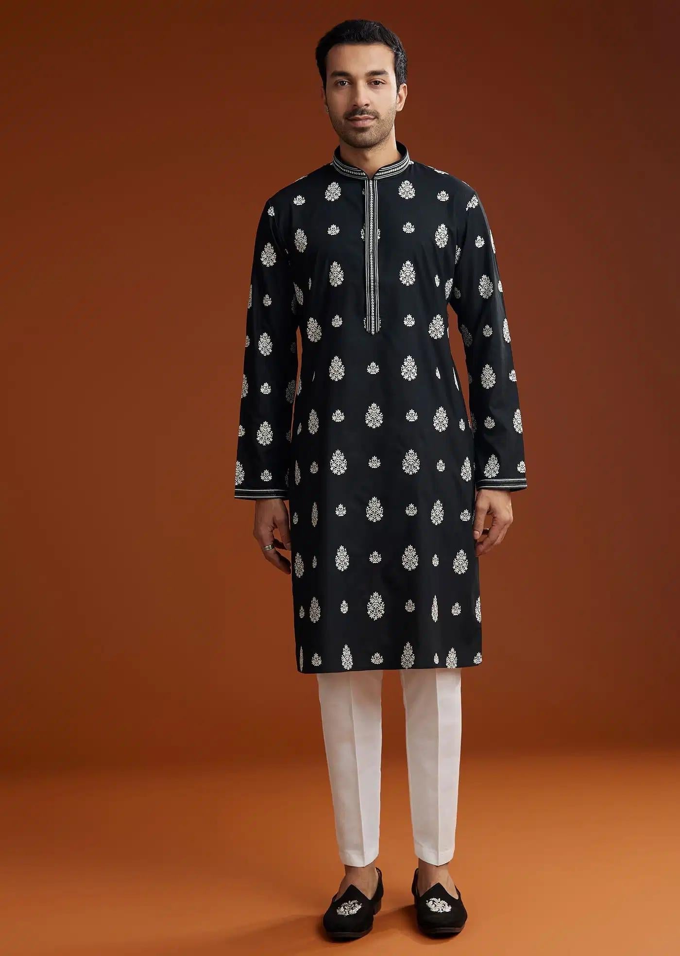 Black Chanderi Kurta Pant Set Elegant Designer Kurta Sets