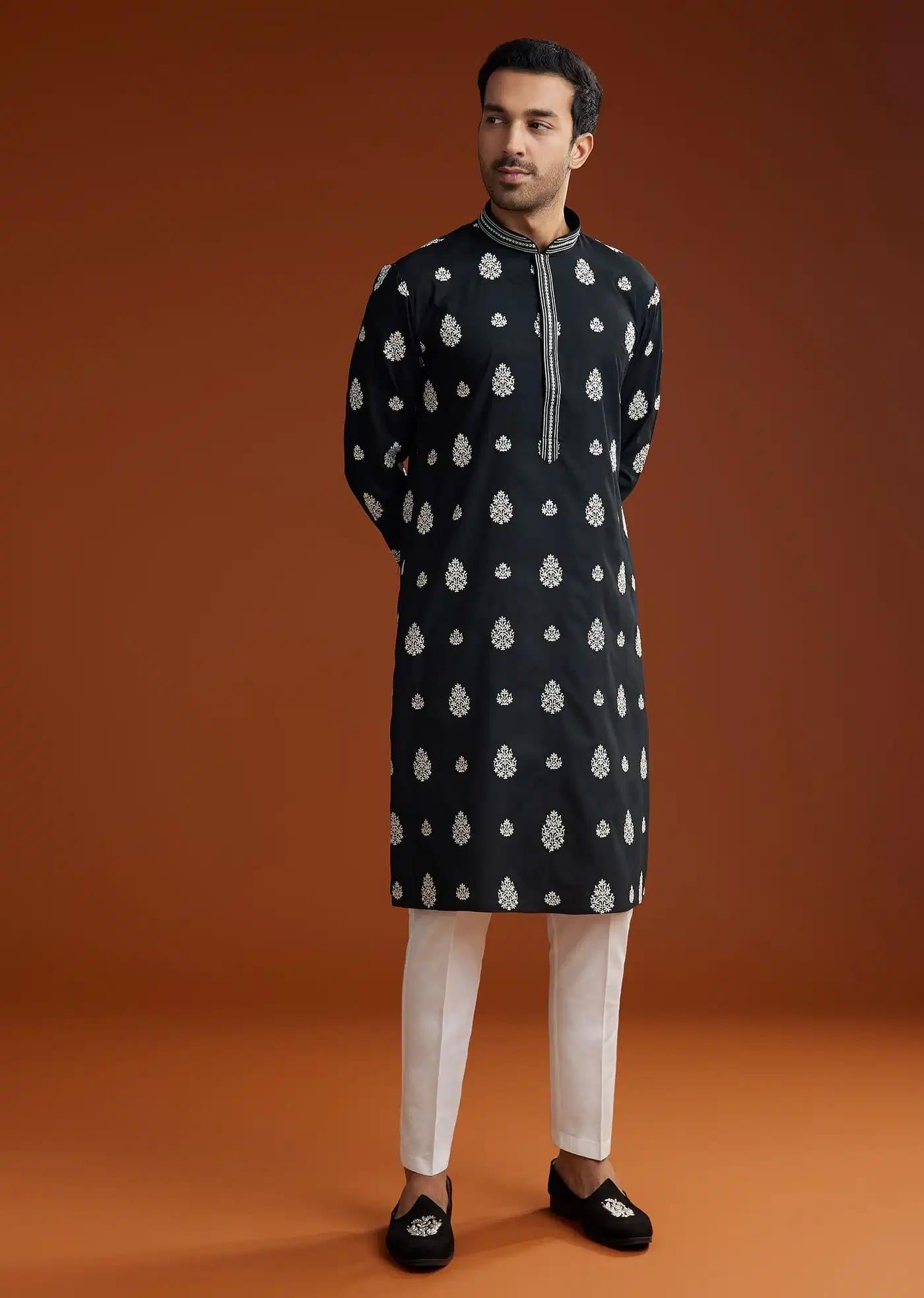 Black Chanderi Kurta Pant Set Elegant Designer Kurta Sets