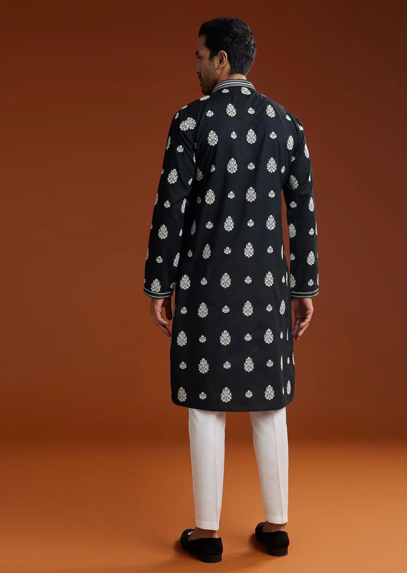 Black Chanderi Kurta Pant Set Elegant Designer Kurta Sets