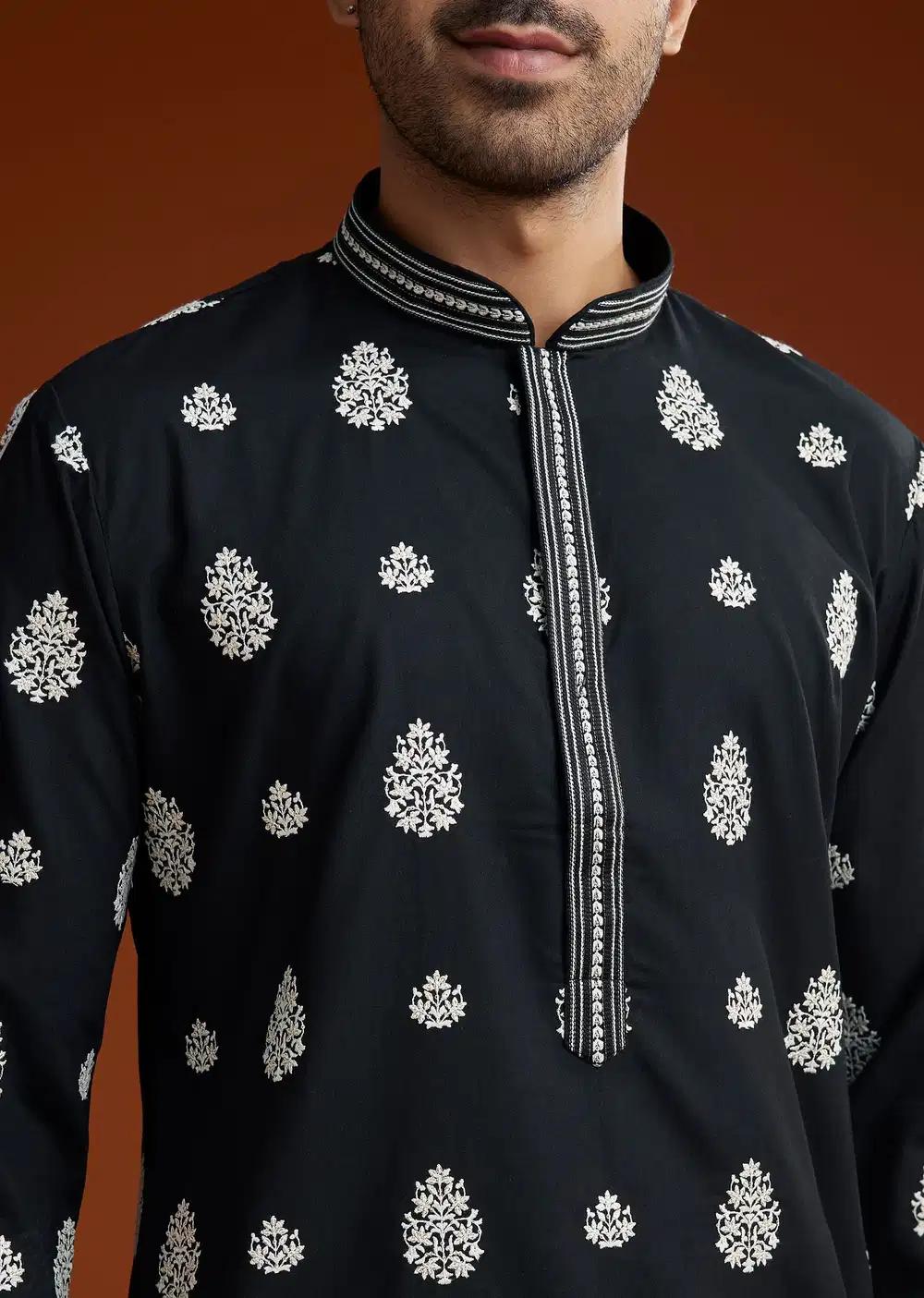 Black Chanderi Kurta Pant Set Elegant Designer Kurta Sets