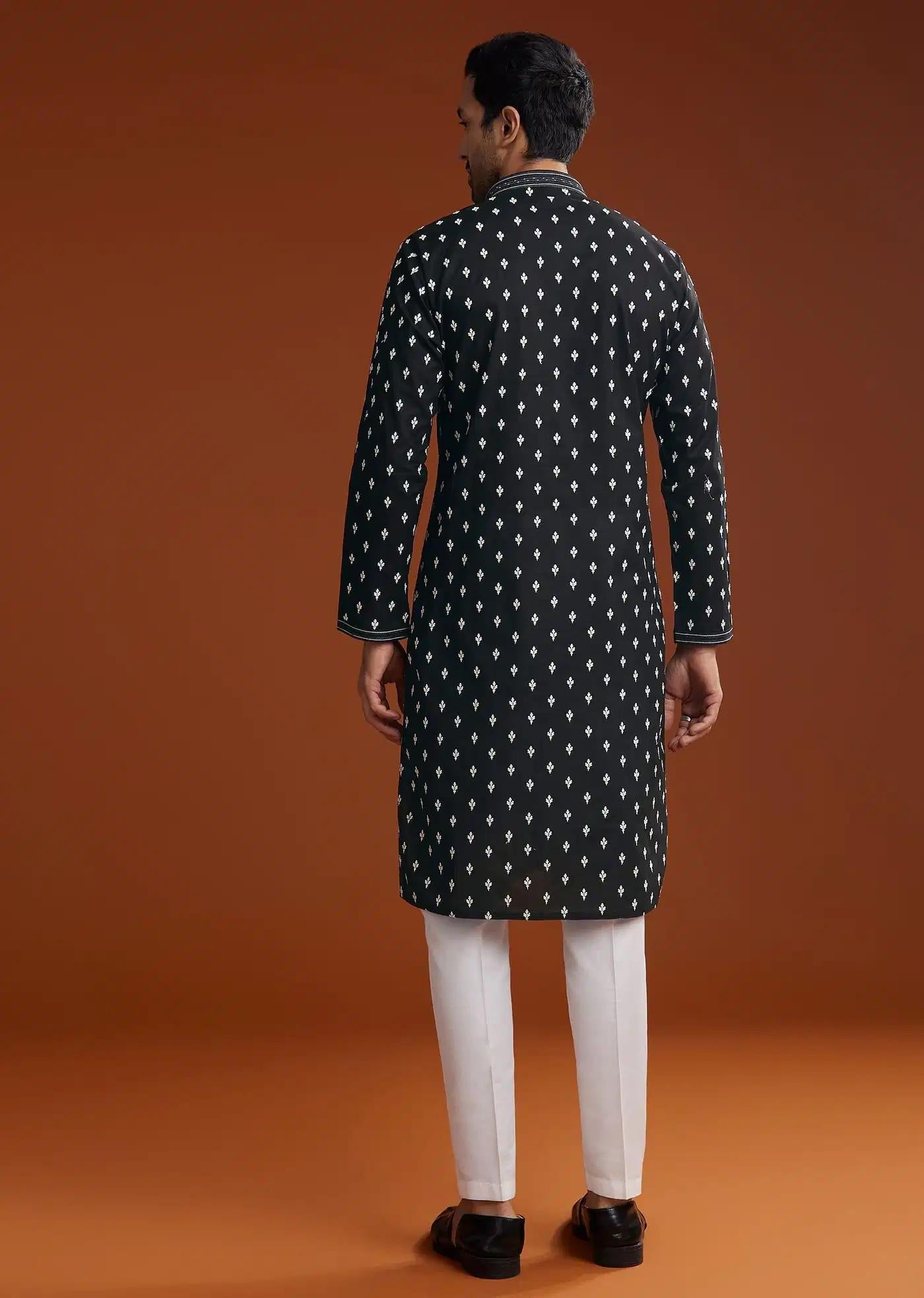 Black Chanderi Kurta Pant Set With Intricate Embroidery Elegant Designer Kurta Sets