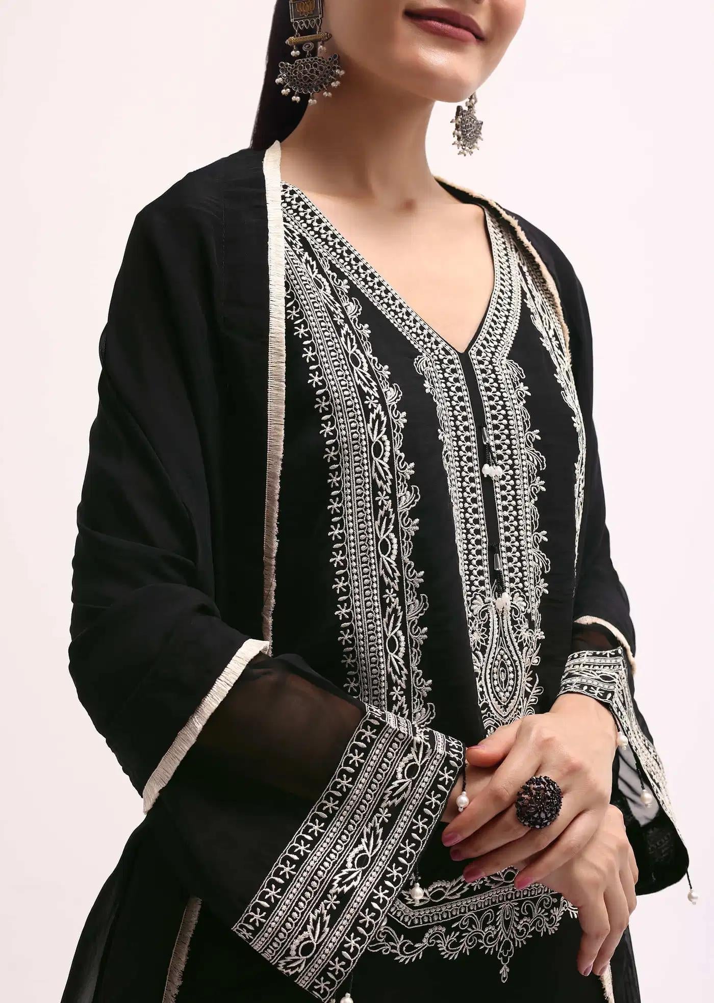 Black Chanderi Tunic Ensemble Featuring Drape