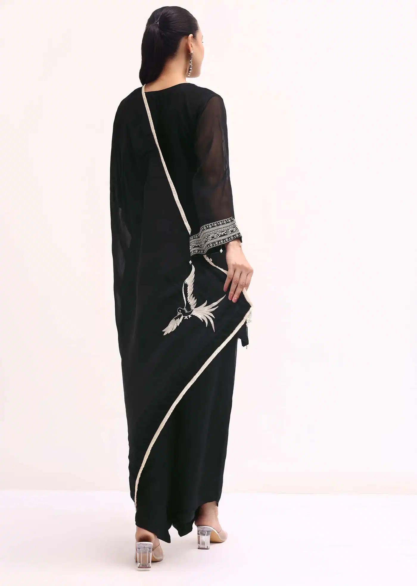 Black Chanderi Tunic Ensemble Featuring Drape