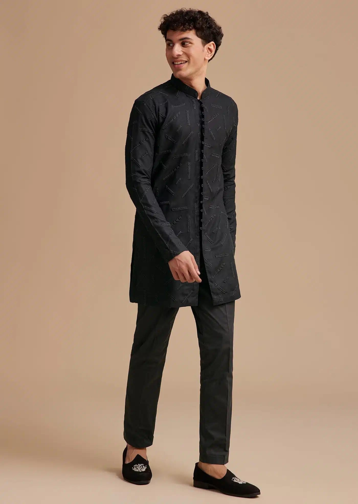 Black Cotton Textured Kurta Set Elegant Designer Kurta Sets