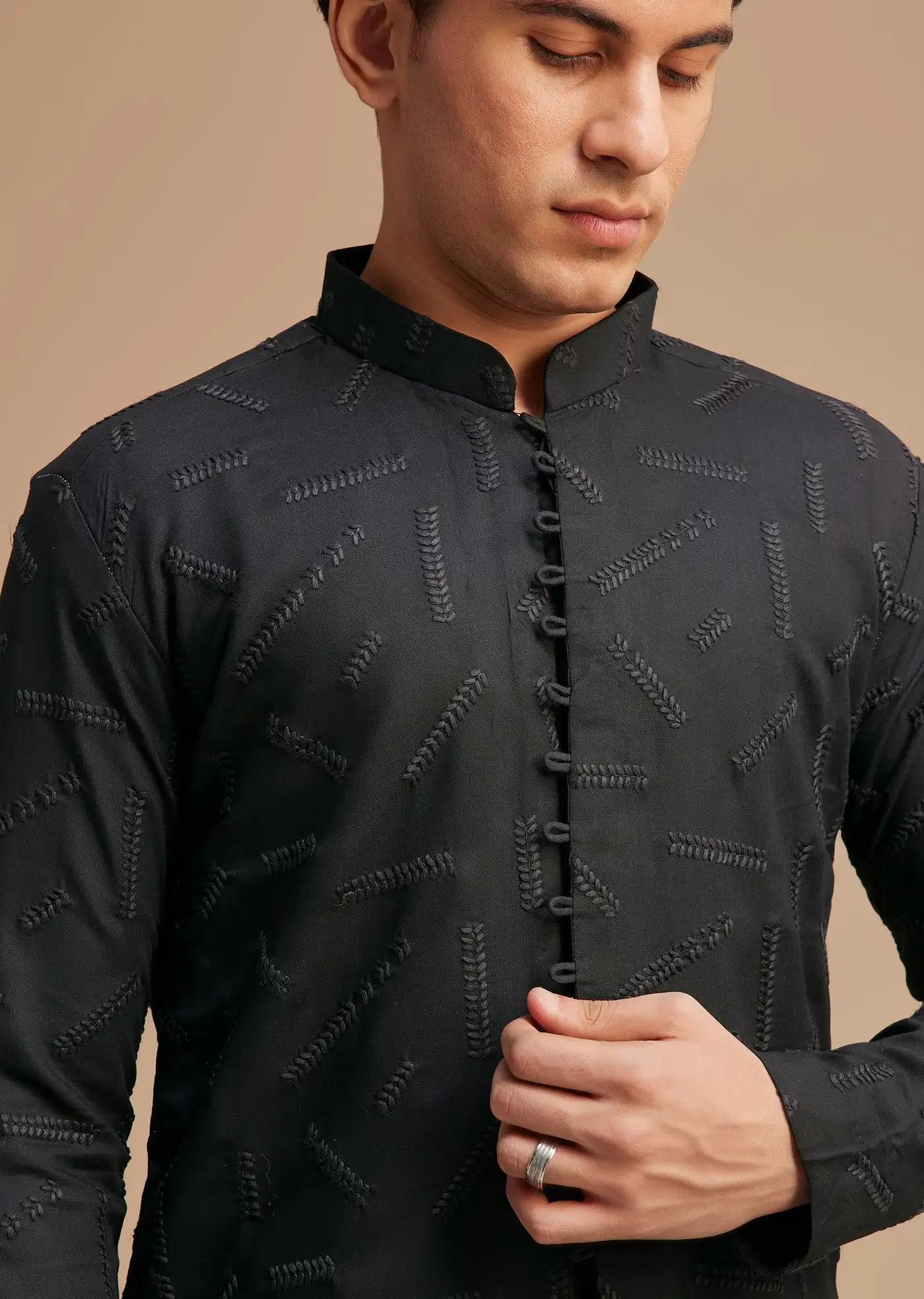 Black Cotton Textured Kurta Set Elegant Designer Kurta Sets