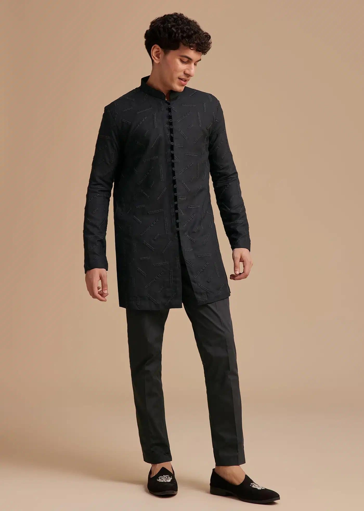 Black Cotton Textured Kurta Set Elegant Designer Kurta Sets
