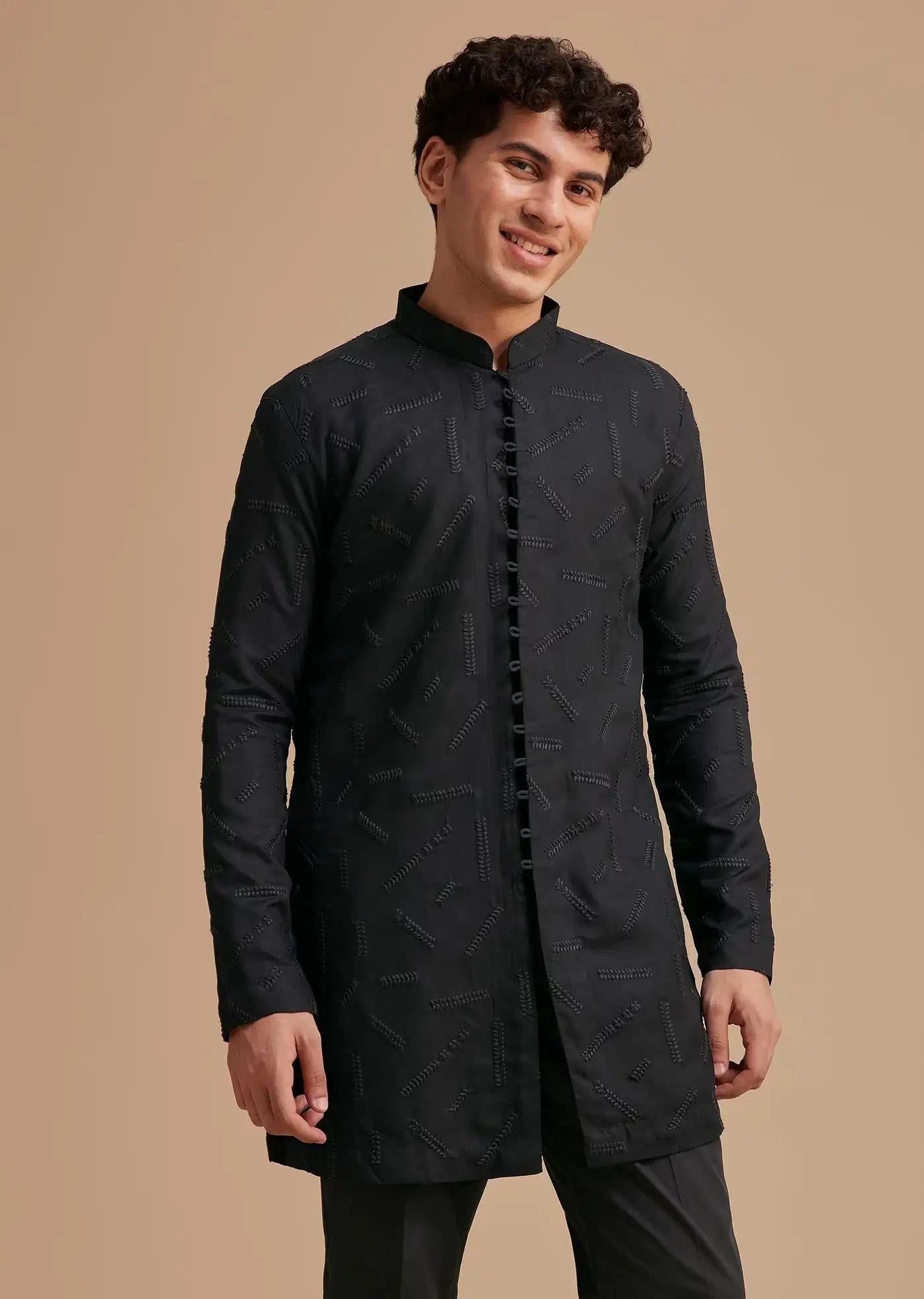 Black Cotton Textured Kurta Set Elegant Designer Kurta Sets