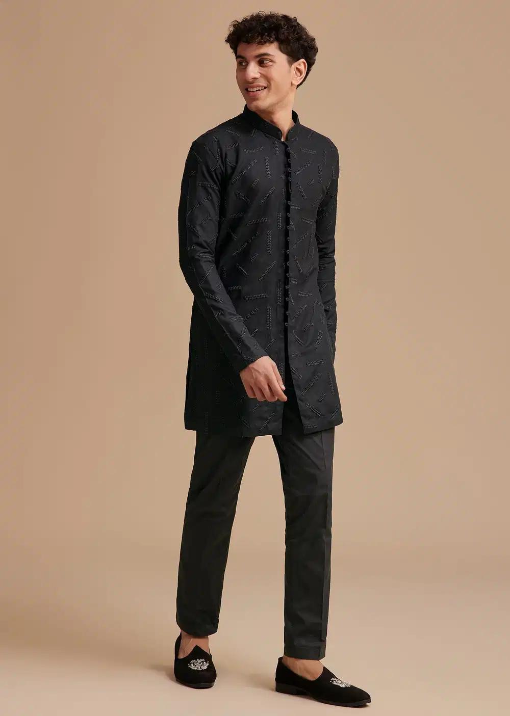 Black Cotton Textured Kurta Set Elegant Designer Kurta Sets