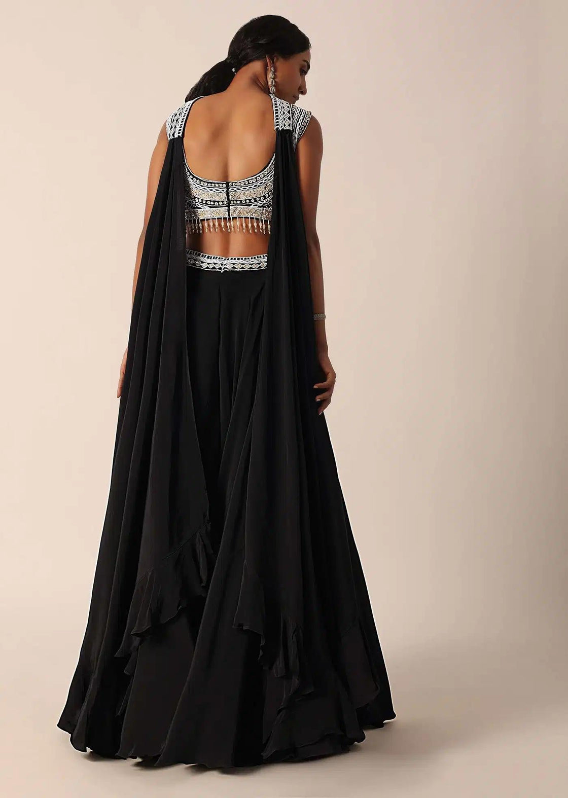 Black Embellished Palazzo And Blouse Set With Bead Highlights