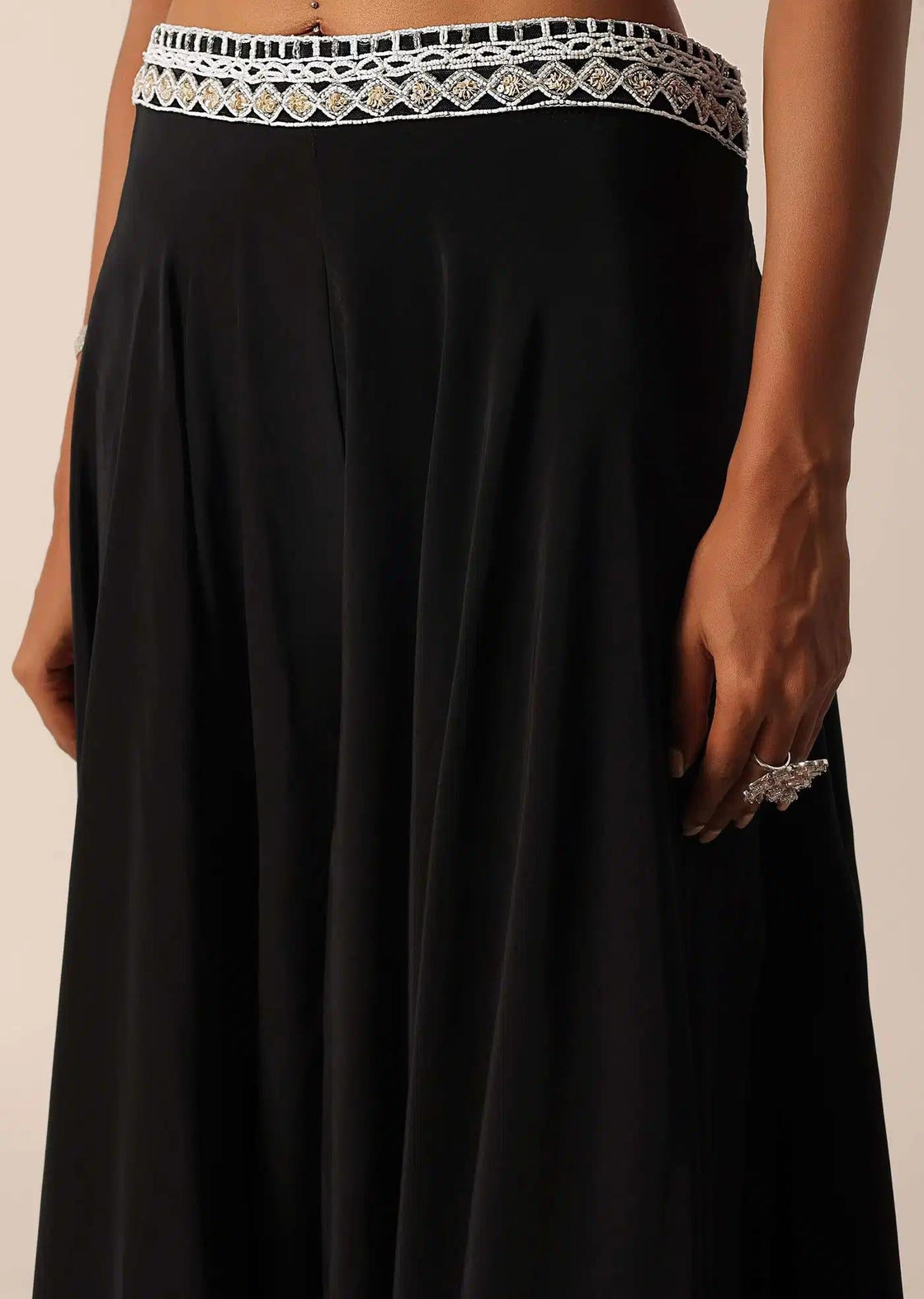 Black Embellished Palazzo And Blouse Set With Bead Highlights