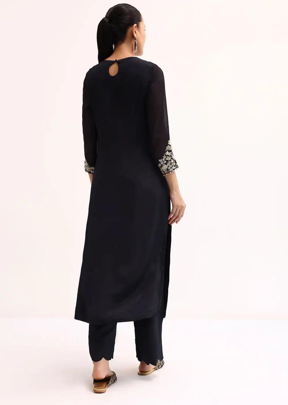 Black Embroidered Georgette Kurta Pant Outfit