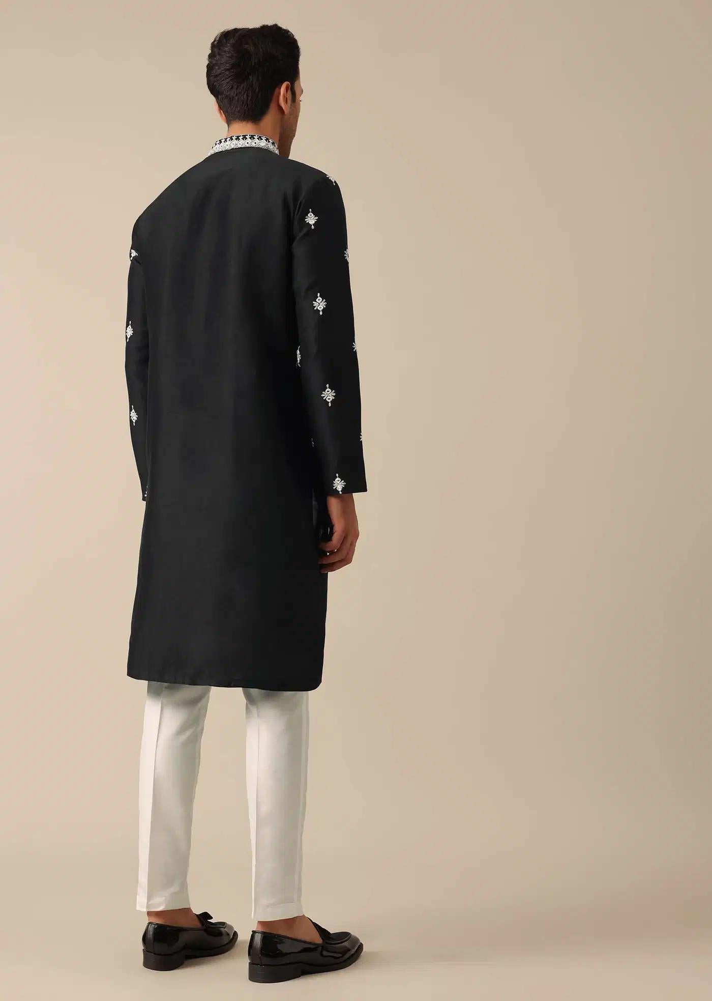 Black Embroidered Kurta Set In Silk Elegant Designer Kurta Sets