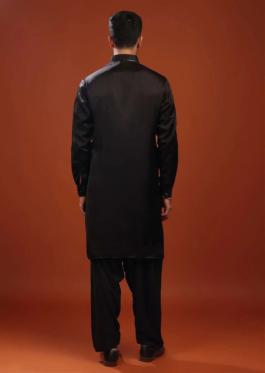 Black Festive Kurta In Mini Silk With Lucknowi Embroidery Elegant Designer Kurta Sets