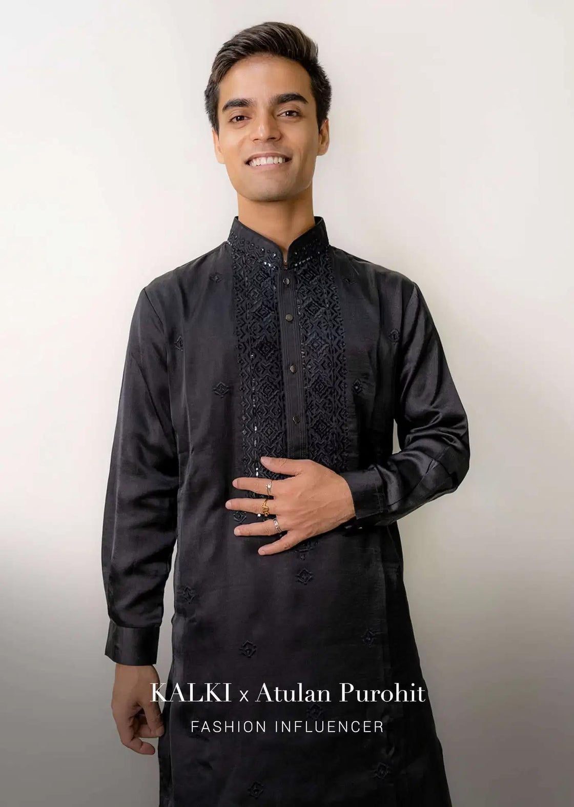 Black Festive Kurta In Mini Silk With Lucknowi Embroidery Elegant Designer Kurta Sets