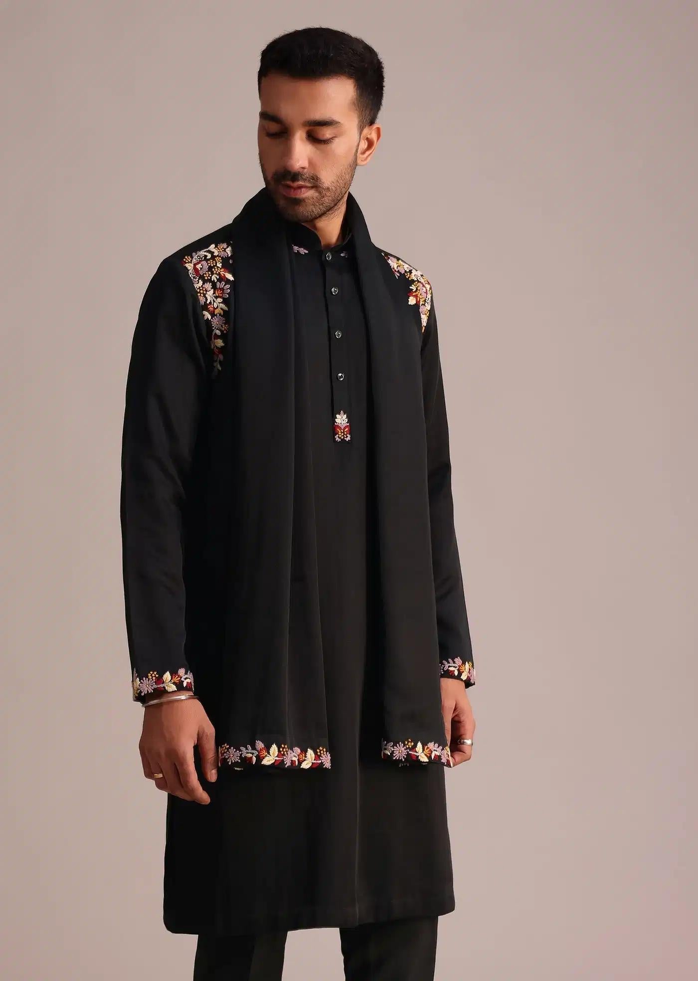 Black Floral Embroidery Work Kurta Set With Dupatta Elegant Designer Kurta Sets