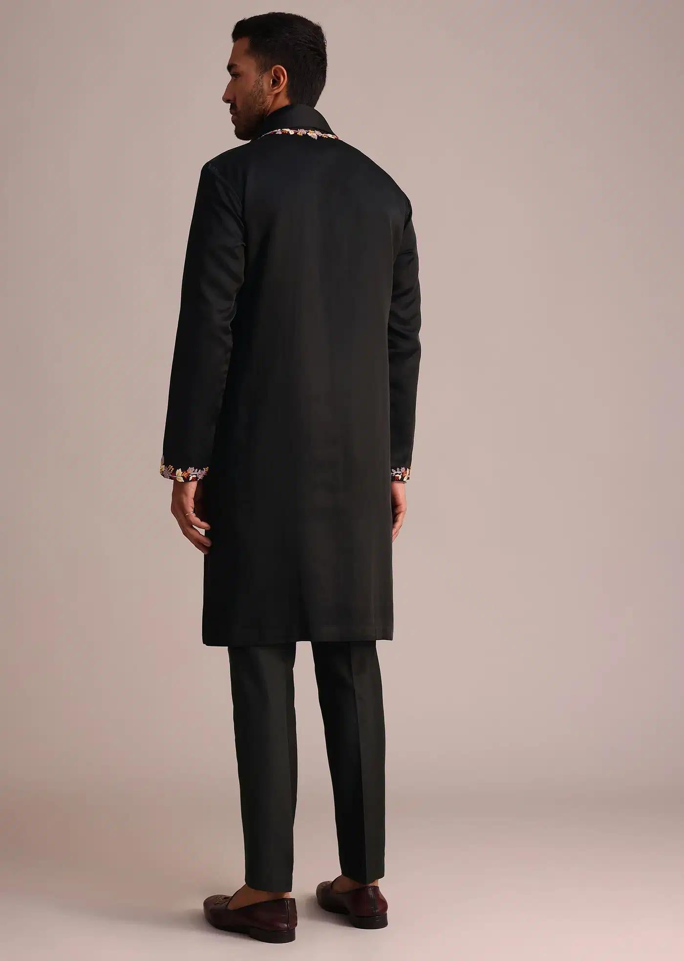 Black Floral Embroidery Work Kurta Set With Dupatta Elegant Designer Kurta Sets