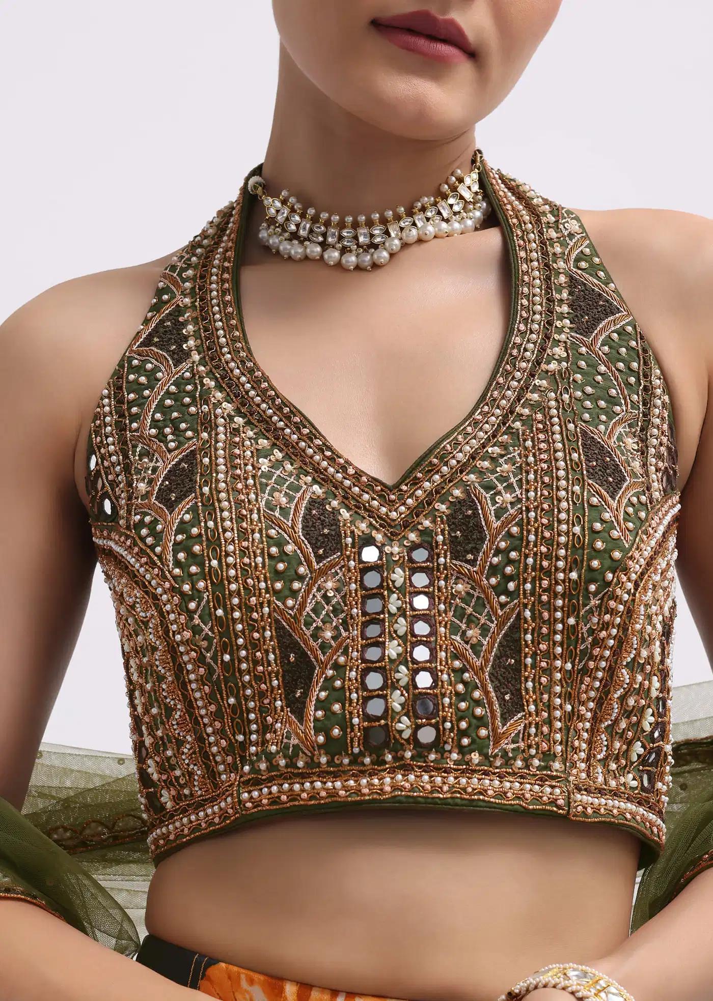 Black Floral Printed Silk Lehenga Skirt Blouse Ensemble