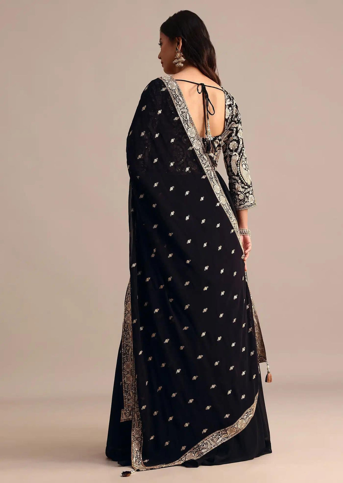 Black Handcrafted Georgette Anarkali Dress Outfit