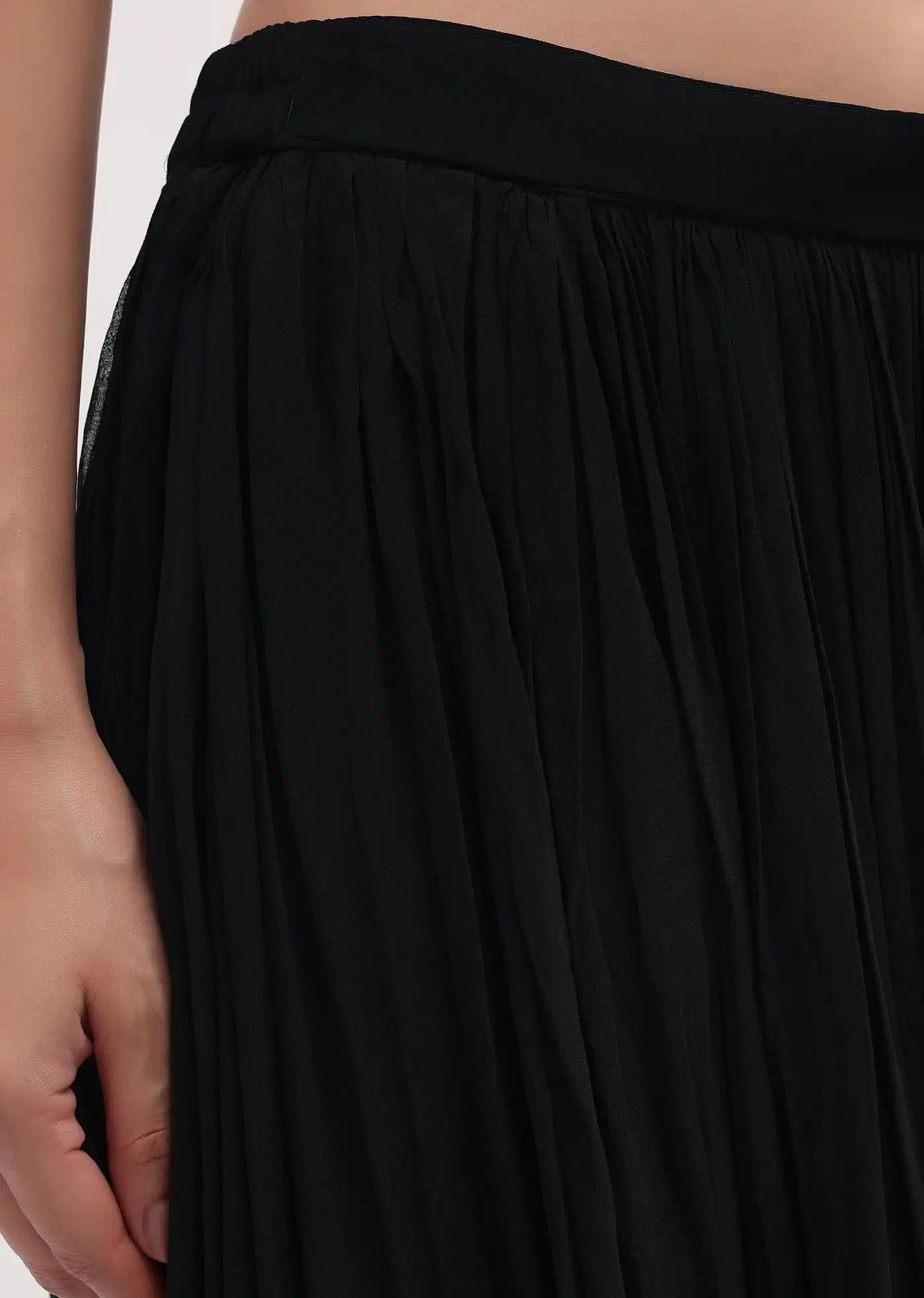 Black Handcrafted Net Tunic Palazzo Trousers Ensemble