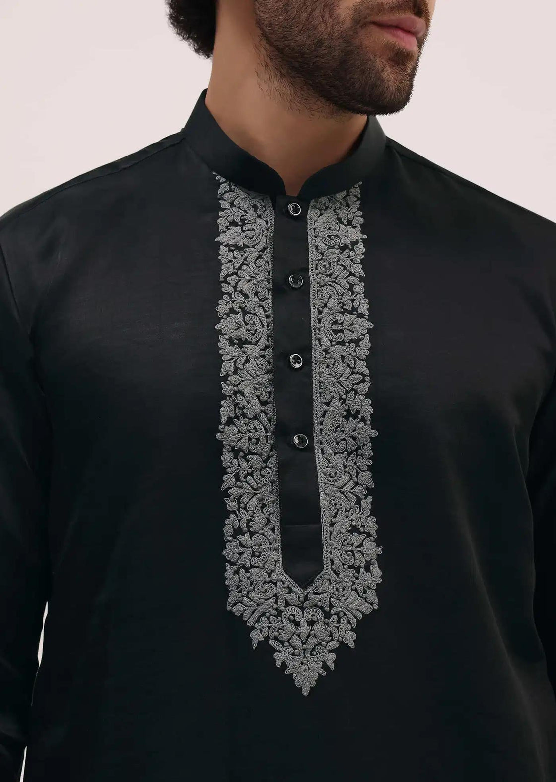 Black Kurta Set In Resham Work With Dupatta For Men Elegant Designer Kurta Sets
