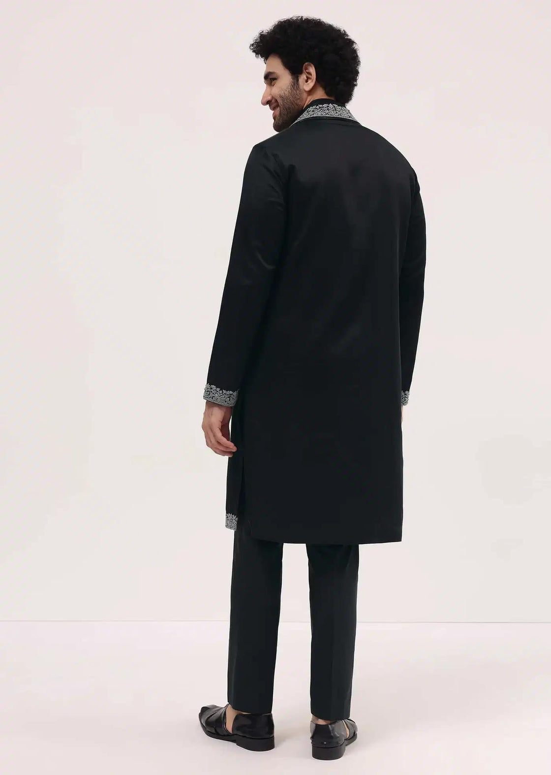 Black Kurta Set In Resham Work With Dupatta For Men Elegant Designer Kurta Sets