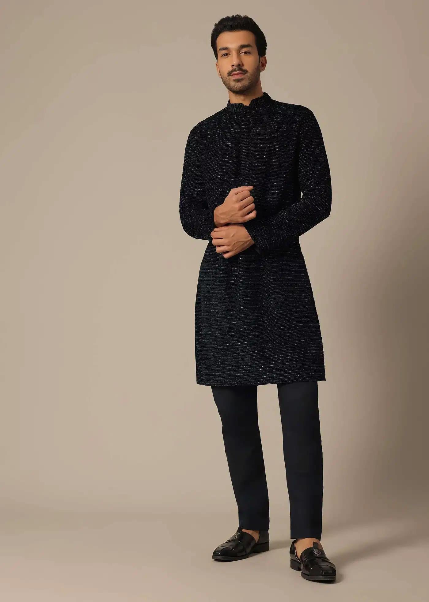 Black Kurta Set In Silk With Sequin Embroidery Elegant Designer Kurta Sets