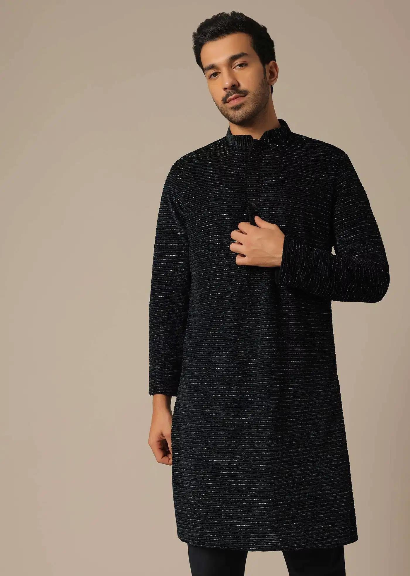Black Kurta Set In Silk With Sequin Embroidery Elegant Designer Kurta Sets