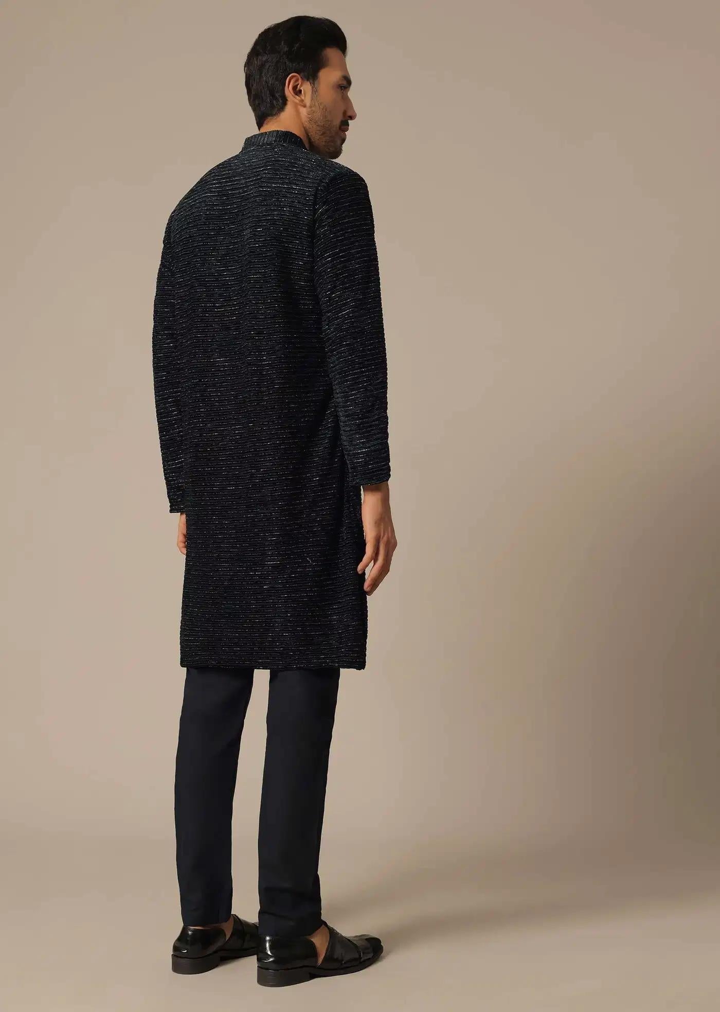 Black Kurta Set In Silk With Sequin Embroidery Elegant Designer Kurta Sets