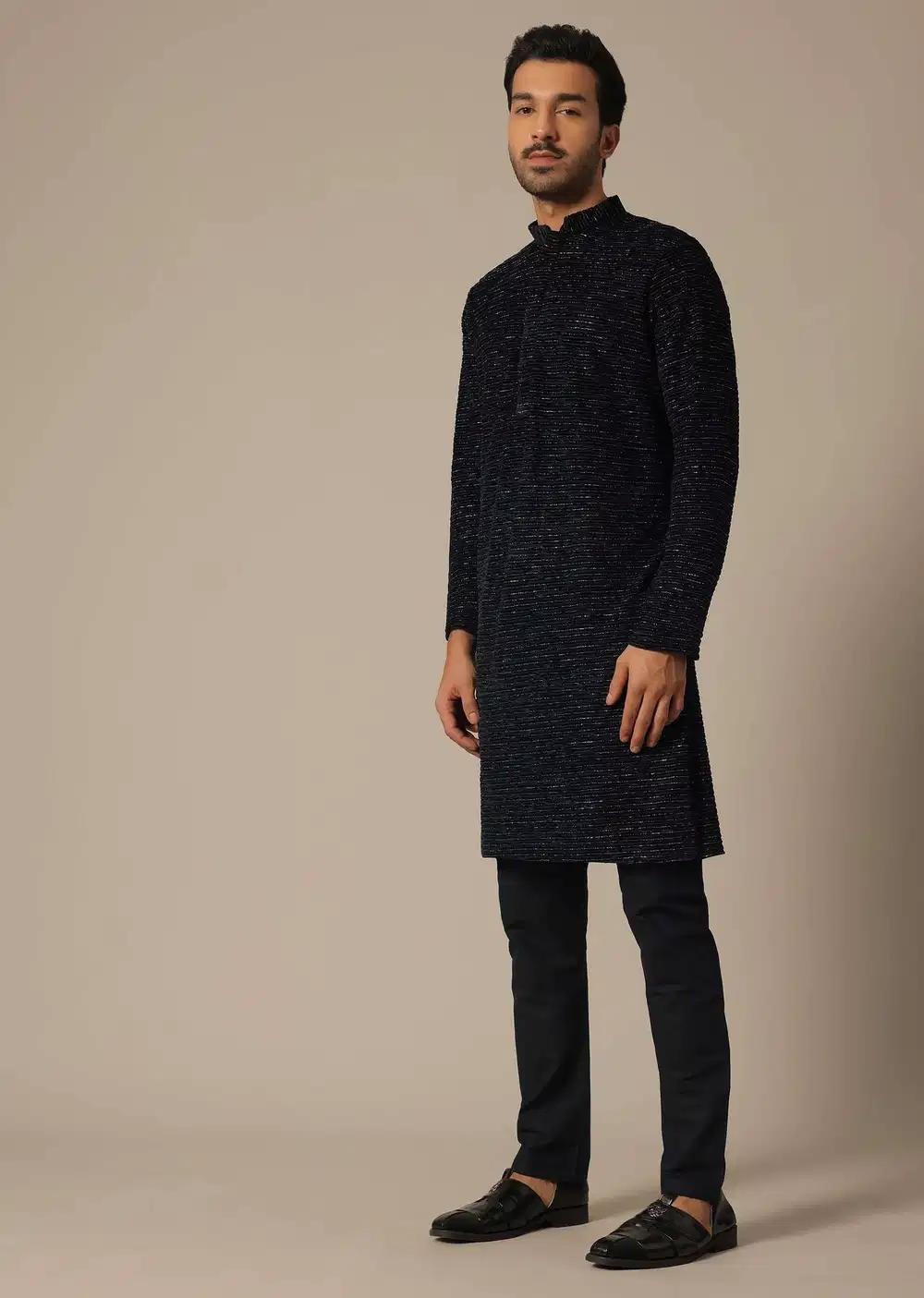 Black Kurta Set In Silk With Sequin Embroidery Elegant Designer Kurta Sets