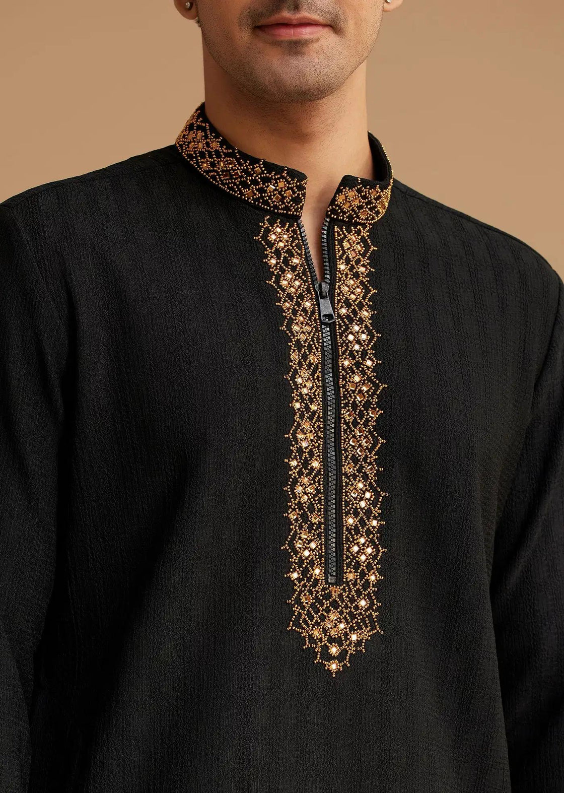 Black Kurta Set With Moti And Mirror Embroidery Elegant Designer Kurta Sets