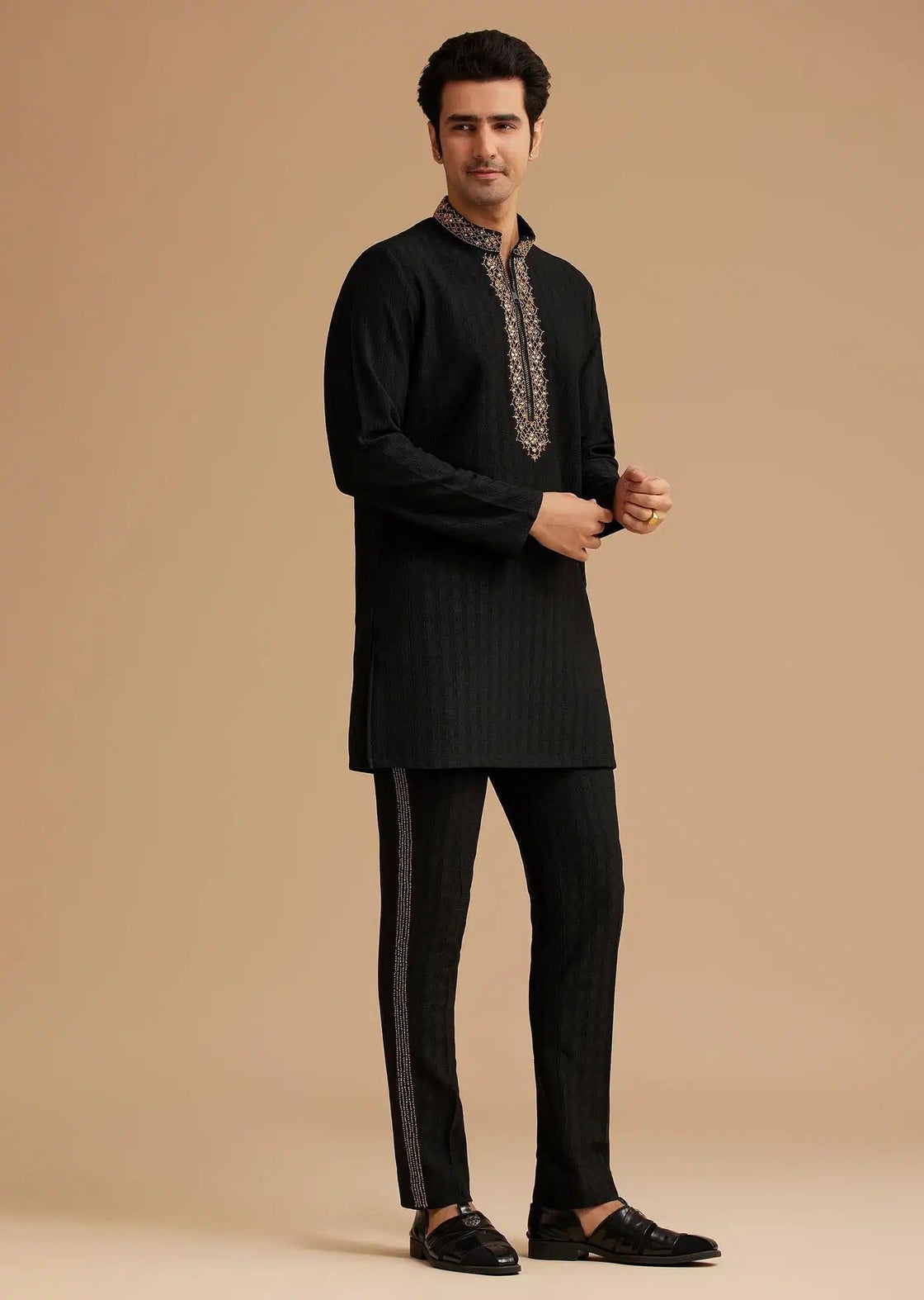 Black Kurta Set With Moti And Mirror Embroidery Elegant Designer Kurta Sets