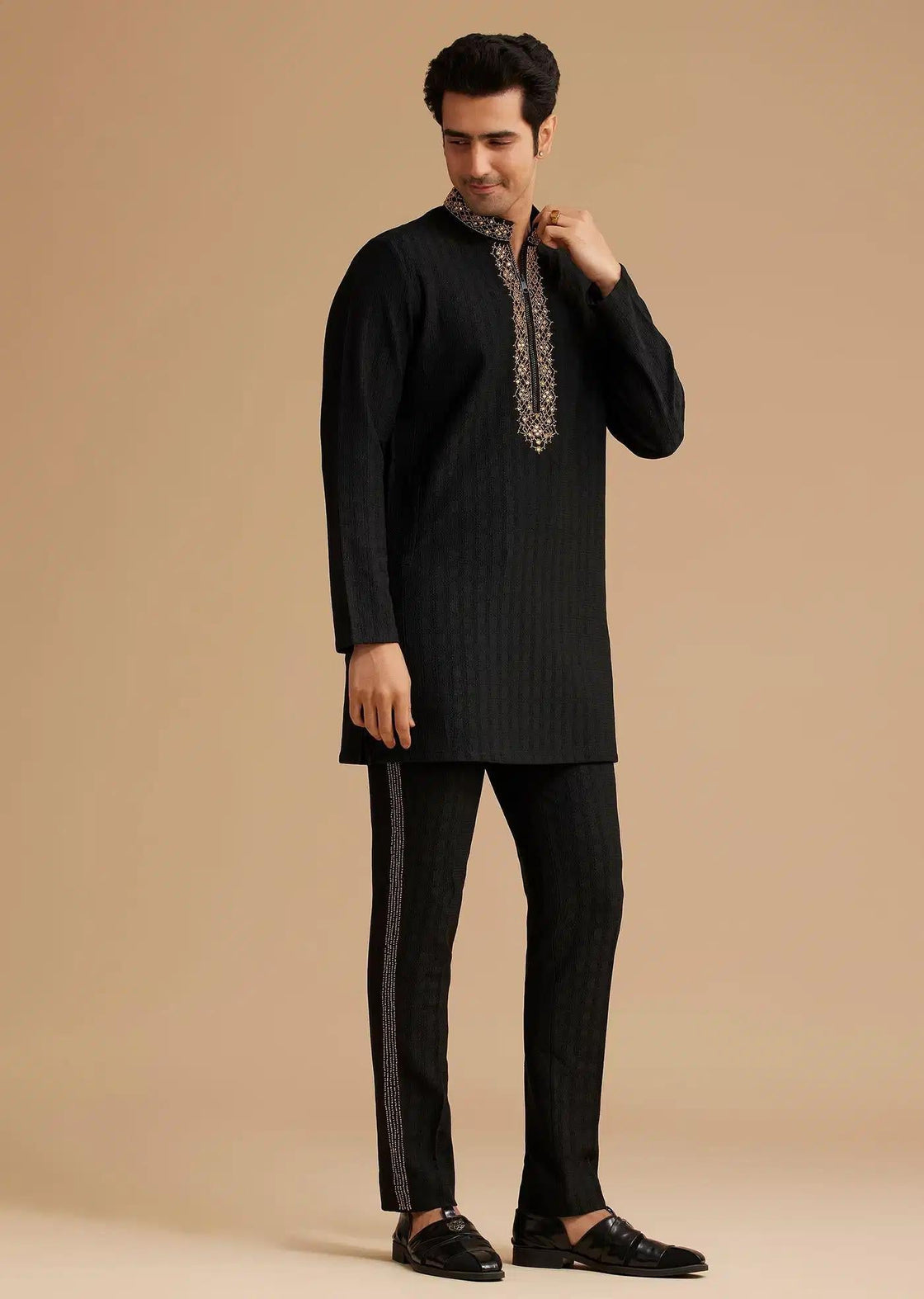 Black Kurta Set With Moti And Mirror Embroidery Elegant Designer Kurta Sets
